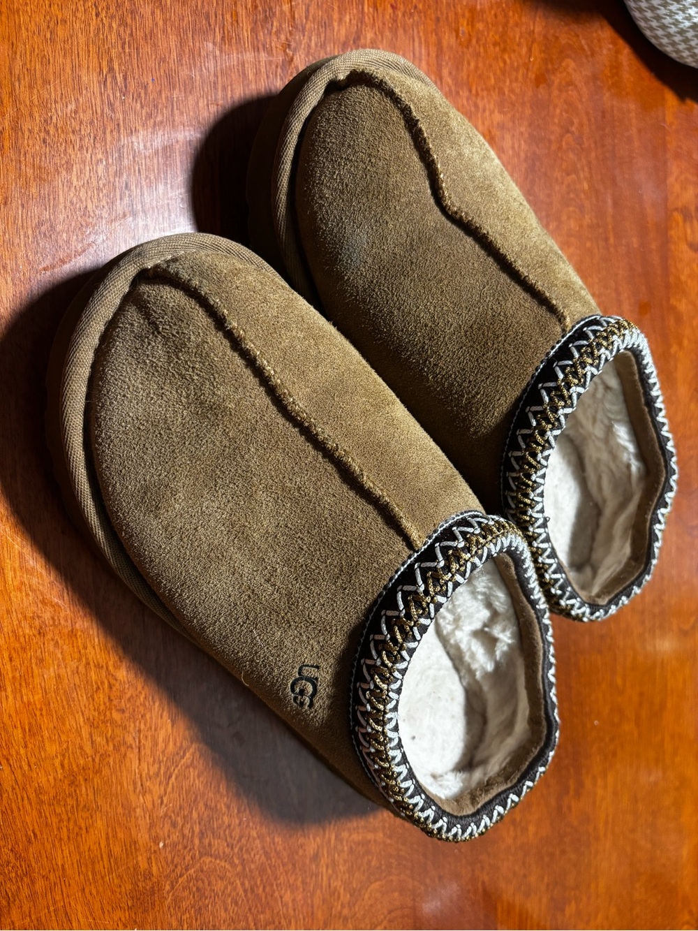 UGG Chestnut Suede Slip-On Shearling Slippers